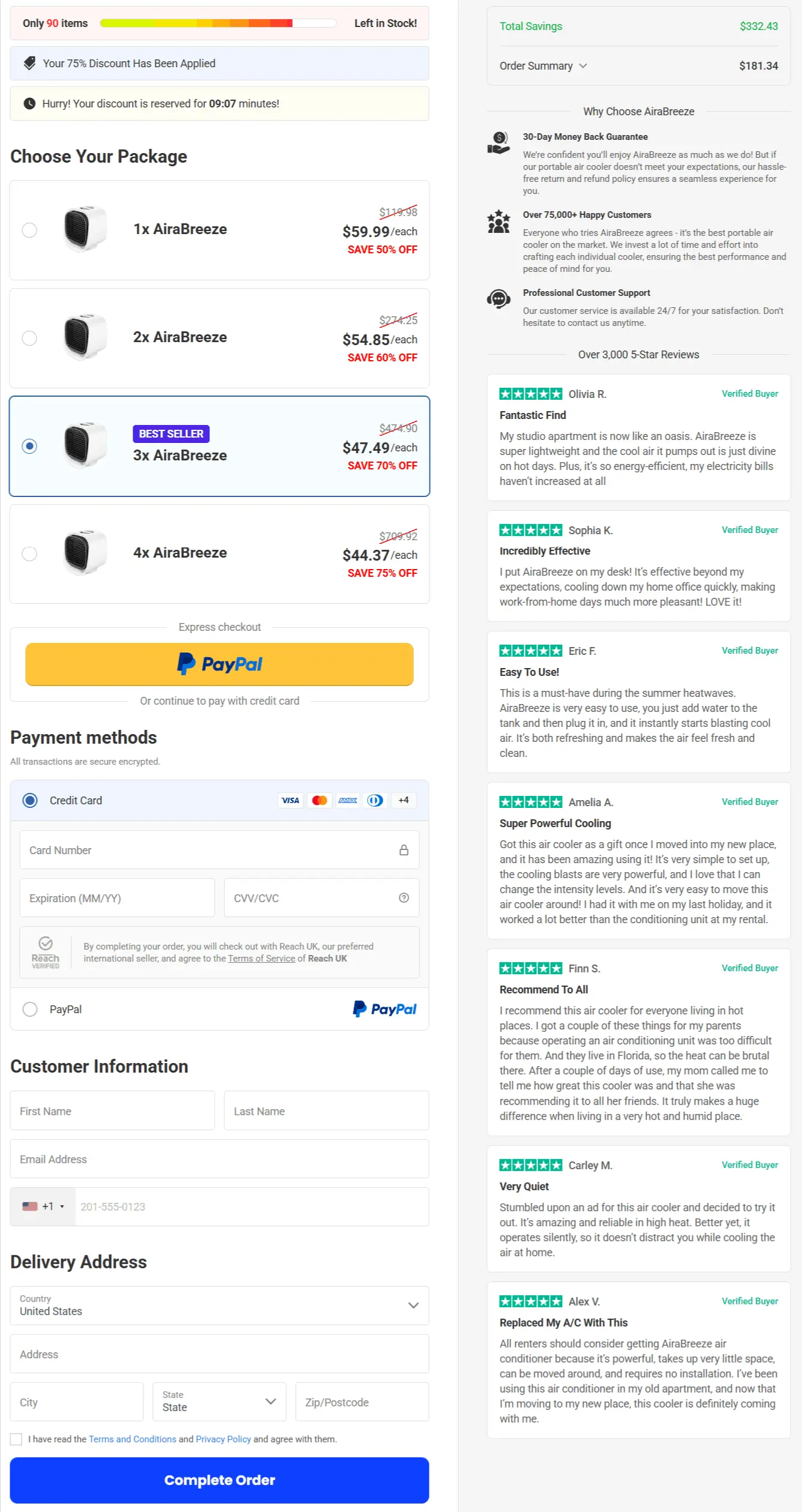AiraBreeze secure checkout page
